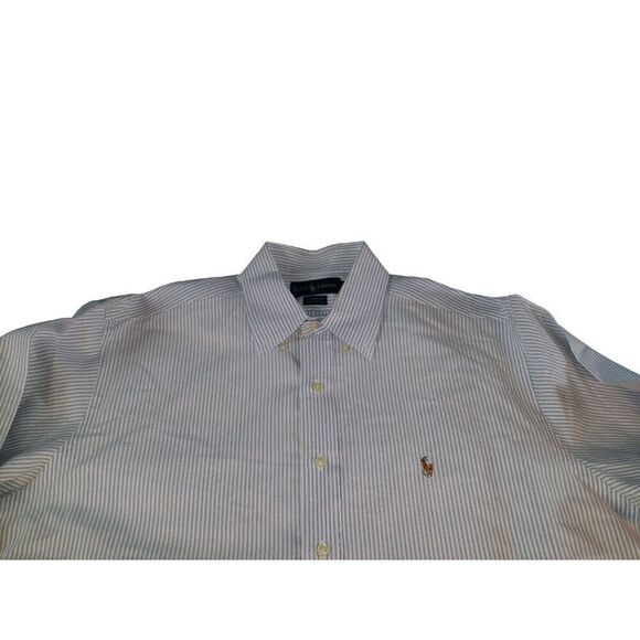 Ralph Lauren Yarmouth Button Up Shirt Men Sz XL 16 1/2-36 Striped Blue White Cla - Picture 2 of 7